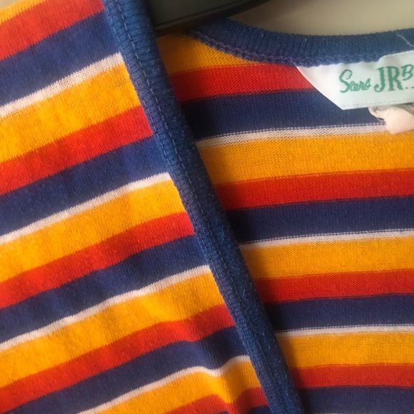 VINTAGE SEARS JR BAZAAR CARDIGAN 70’s STRIPES TIE BELT AT WAIST THIN TERRYCLOTH? - Picture 2 of 8